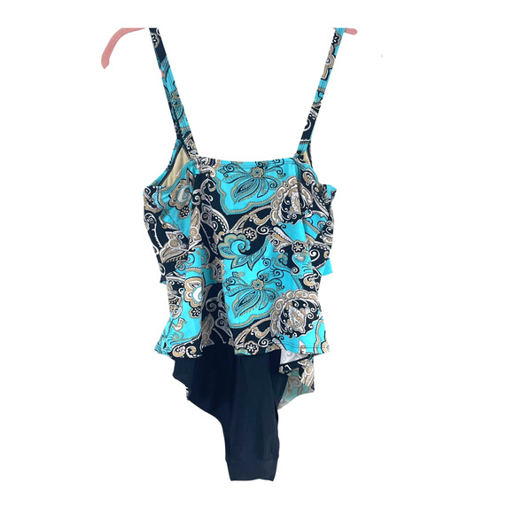 Ceeb One Piece Paisley Ruffled Modest Bathing Suit Sz 12 Slimming Built in Bra - Picture 4 of 9